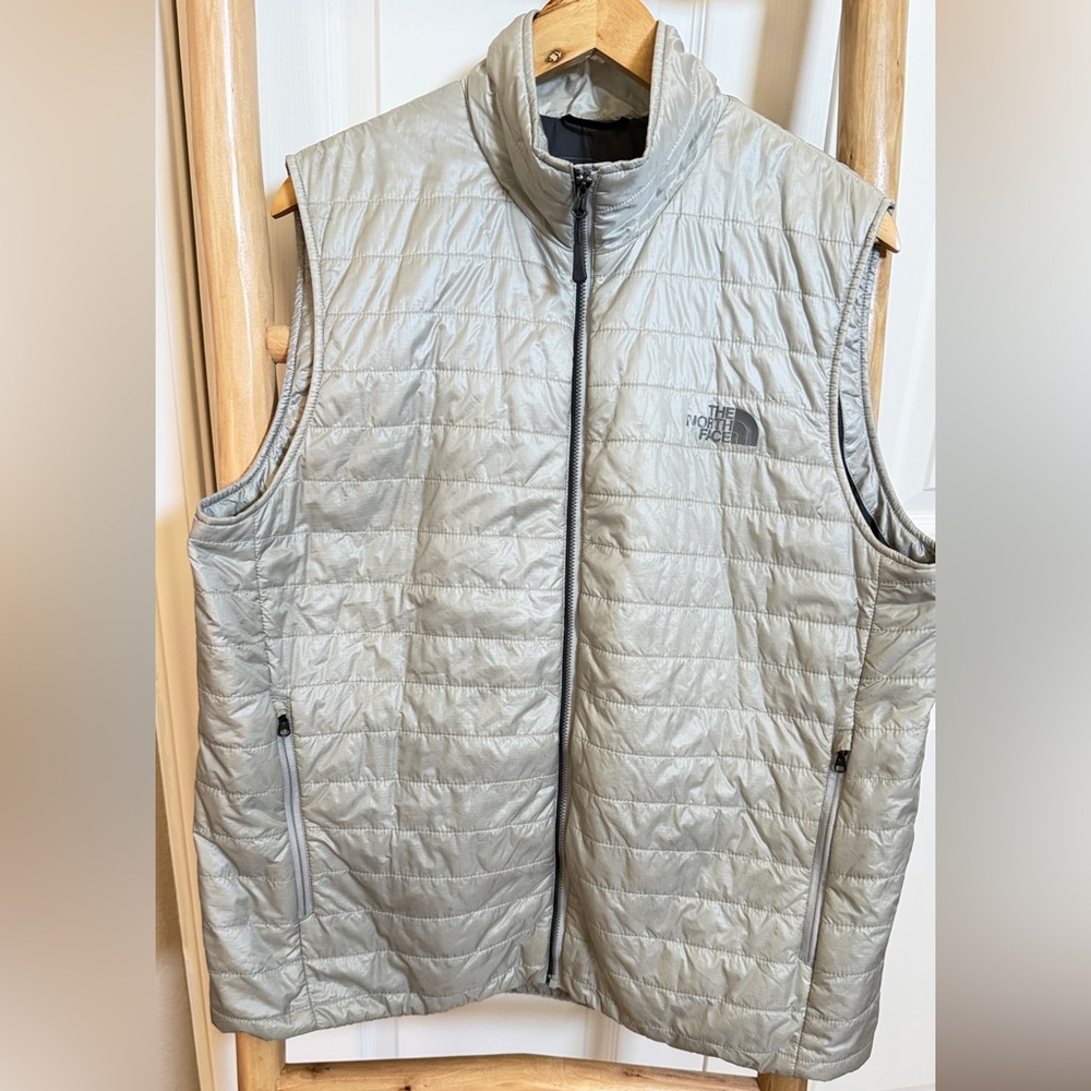 The North Face Quilted Insulated Vest Gray Full Zip Pockets Mens Large